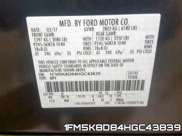 1FM5K8D84HGC43839 фото 2