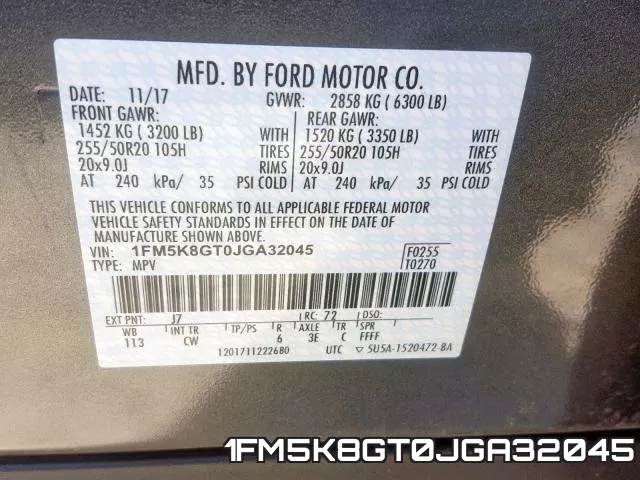 1FM5K8GT0JGA32045 фото 2