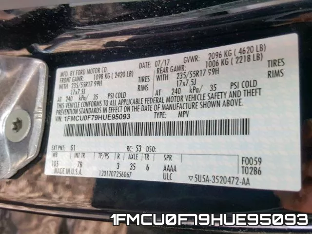 1FMCU0F79HUE95093 фото 2