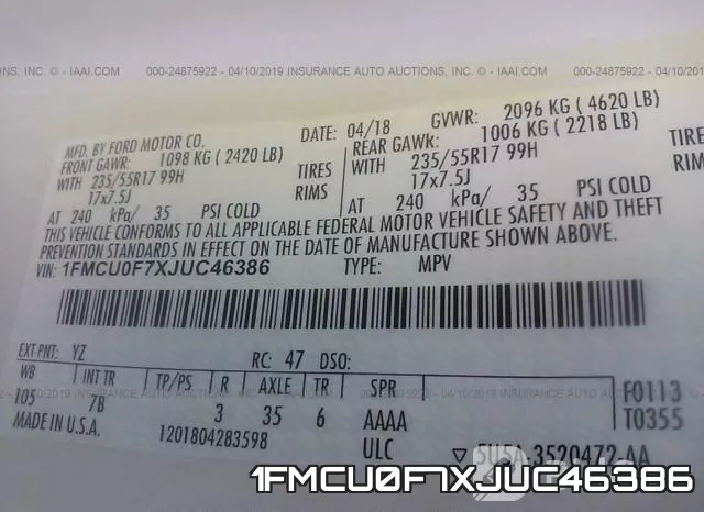 1FMCU0F7XJUC46386 фото 10