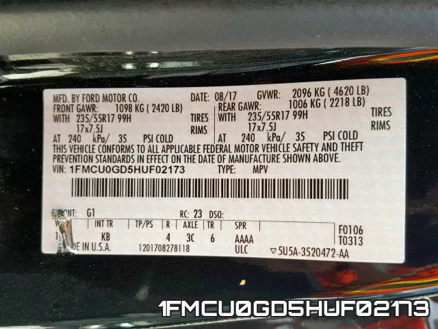 1FMCU0GD5HUF02173 фото 2