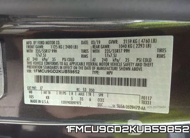 1FMCU9GD2KUB59852 фото 10