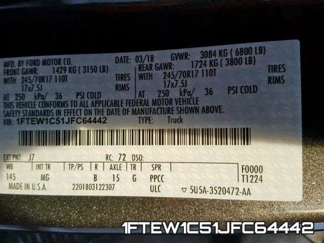 1FTEW1C51JFC64442 фото 2