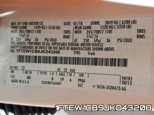 1FTEW1CB9JKD43208 фото 2