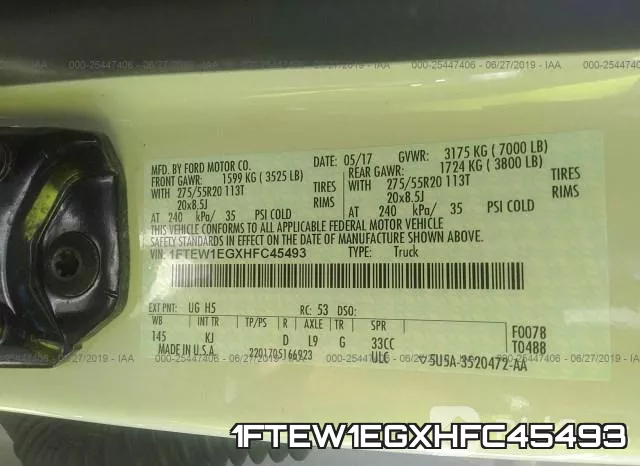 1FTEW1EGXHFC45493 фото 10