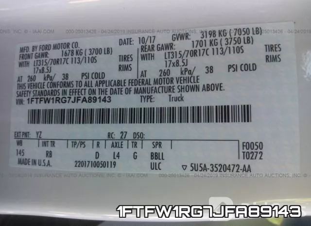 1FTFW1RG7JFA89143 фото 10