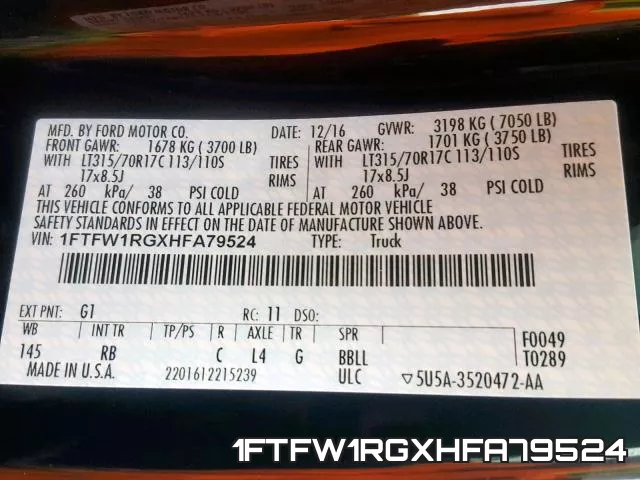 1FTFW1RGXHFA79524 фото 2