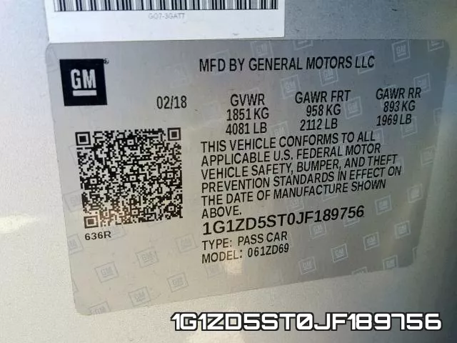 1G1ZD5ST0JF189756 фото 2