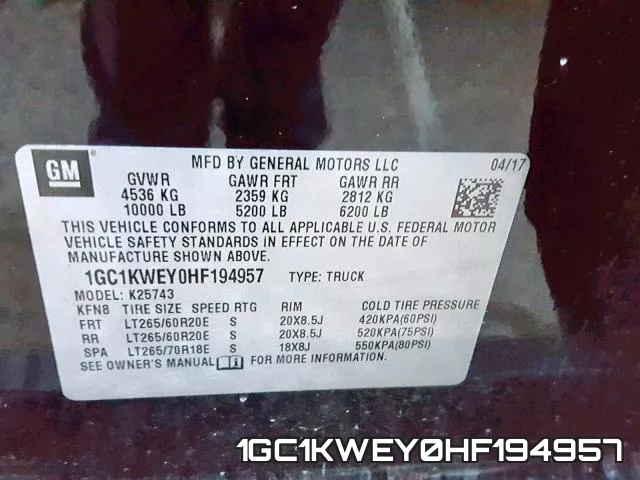 1GC1KWEY0HF194957 фото 2