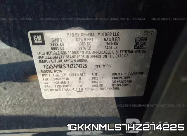 1GKKNMLS7HZ274225 фото 10