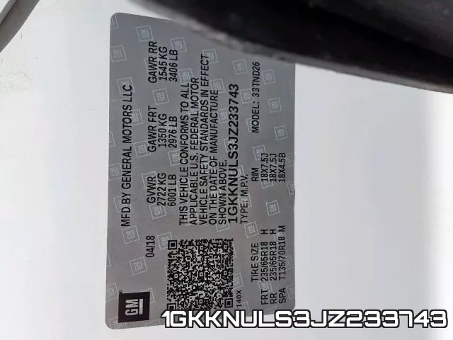1GKKNULS3JZ233743 фото 2