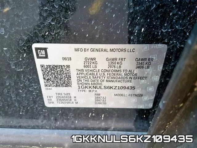 1GKKNULS6KZ109435 фото 2