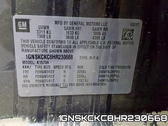 1GNSKCKC8HR230668 фото 2