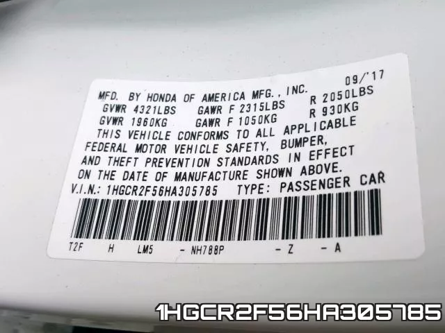 1HGCR2F56HA305785 фото 2