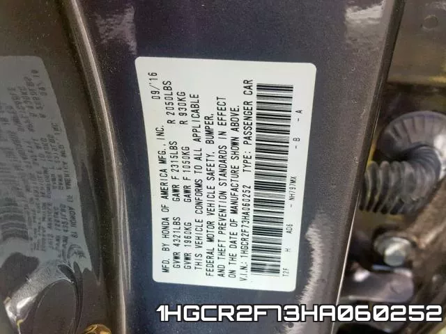 1HGCR2F73HA060252 фото 2