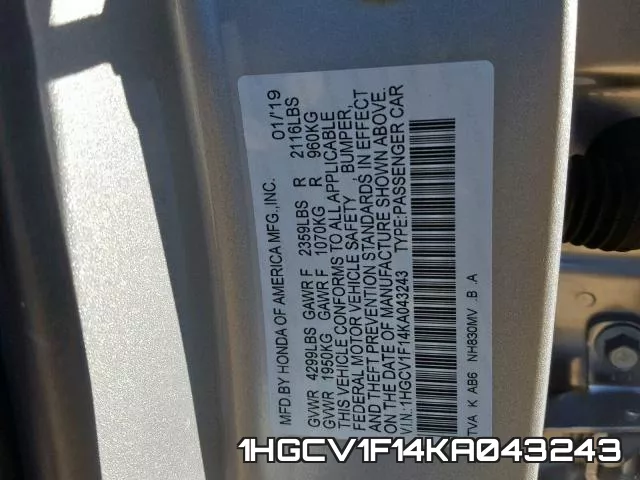 1HGCV1F14KA043243 фото 2