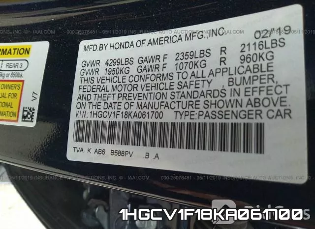 1HGCV1F18KA061700 фото 10