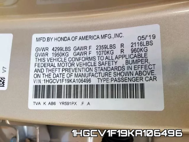 1HGCV1F19KA106496 фото 2