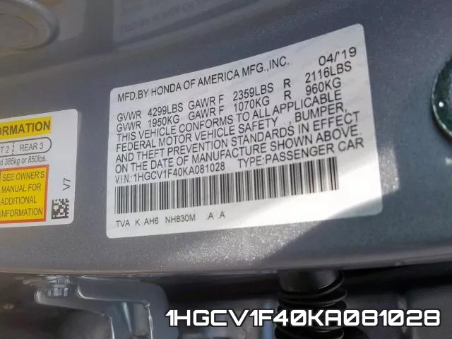 1HGCV1F40KA081028 фото 2