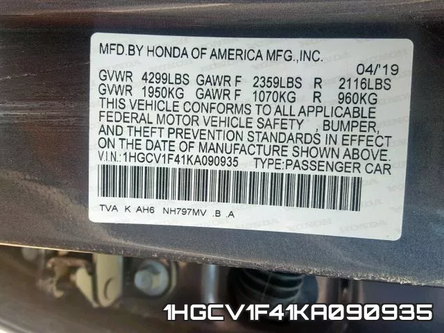 1HGCV1F41KA090935 фото 2