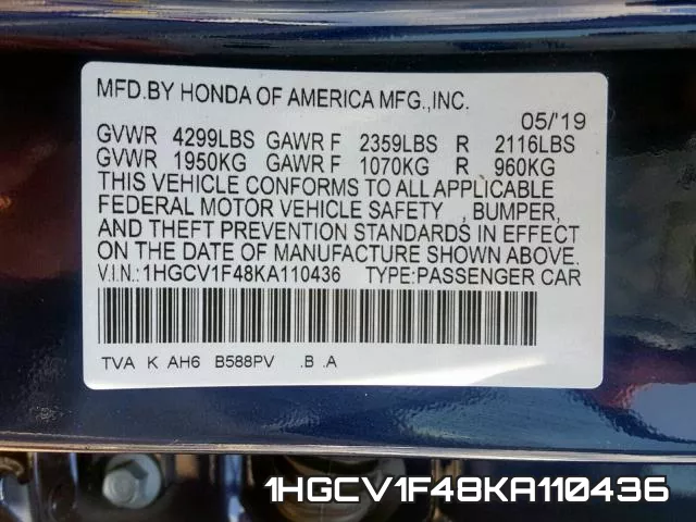 1HGCV1F48KA110436 фото 2