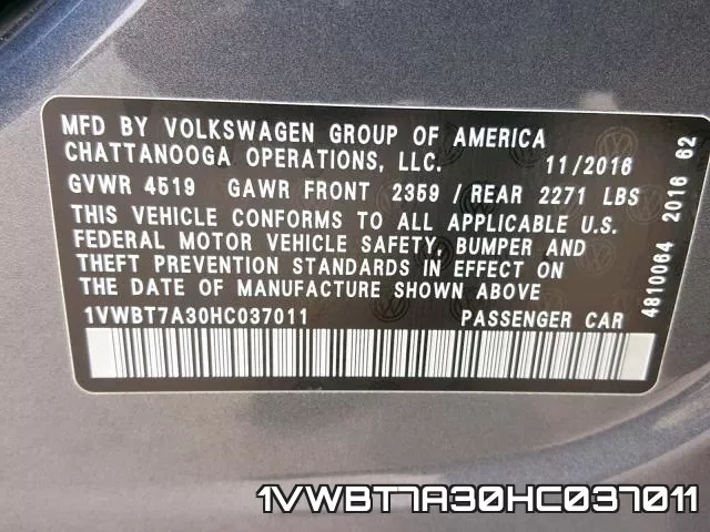 1VWBT7A30HC037011 фото 2