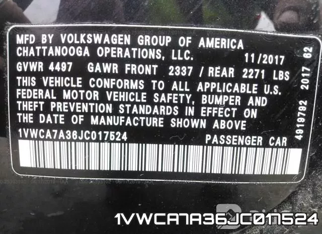 1VWCA7A36JC017524 фото 10