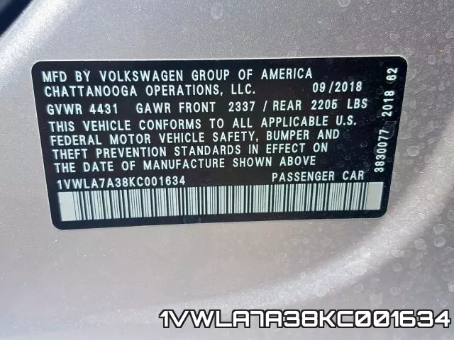 1VWLA7A38KC001634 фото 2