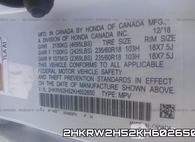 2HKRW2H52KH602650 фото 10