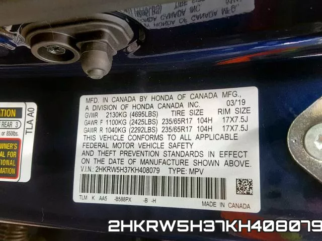 2HKRW5H37KH408079 фото 2
