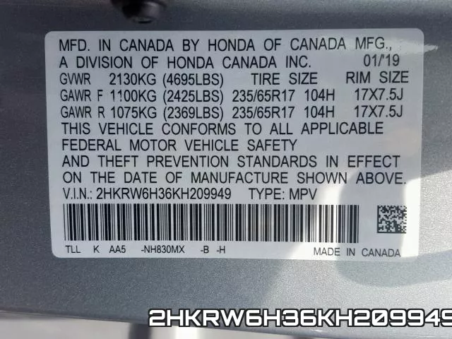 2HKRW6H36KH209949 фото 2