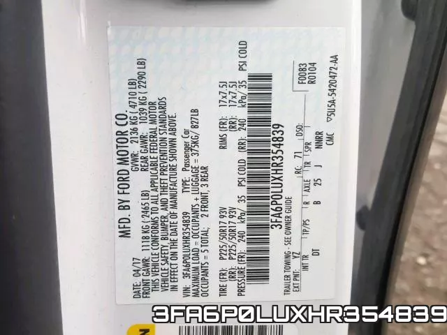 3FA6P0LUXHR354839 фото 2