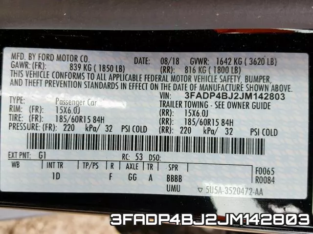 3FADP4BJ2JM142803 фото 2