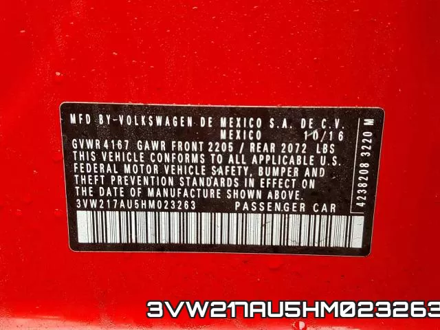 3VW217AU5HM023263 фото 2