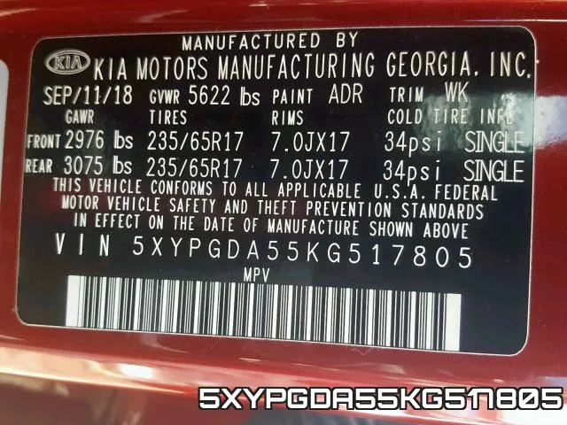 5XYPGDA55KG517805 фото 2