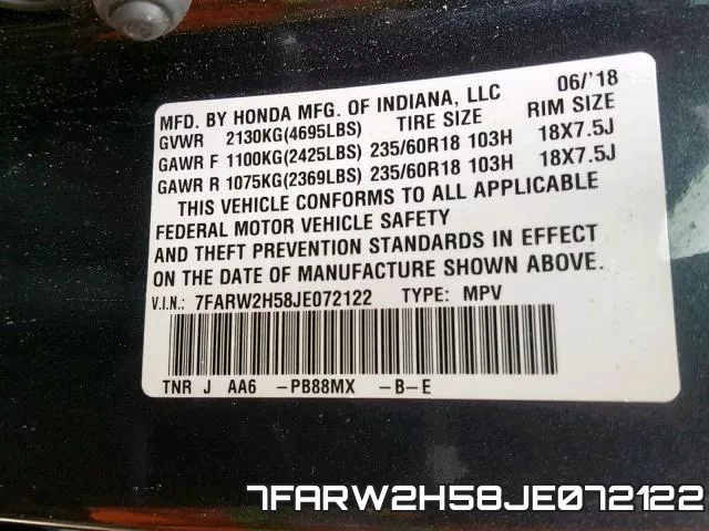 7FARW2H58JE072122 фото 2