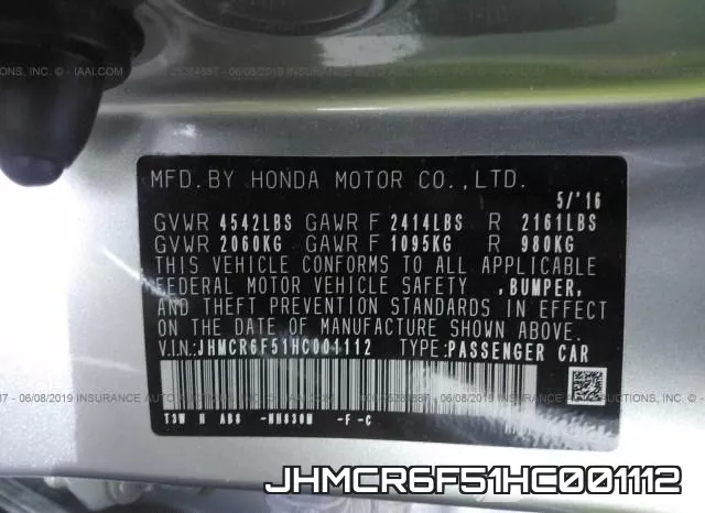 JHMCR6F51HC001112 фото 9