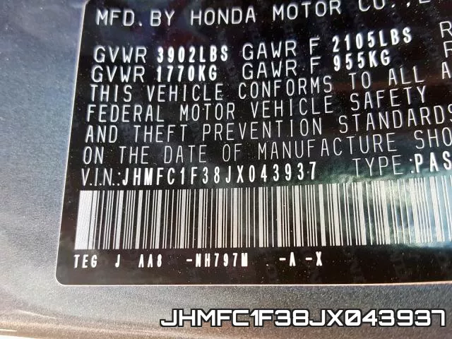 JHMFC1F38JX043937 фото 2