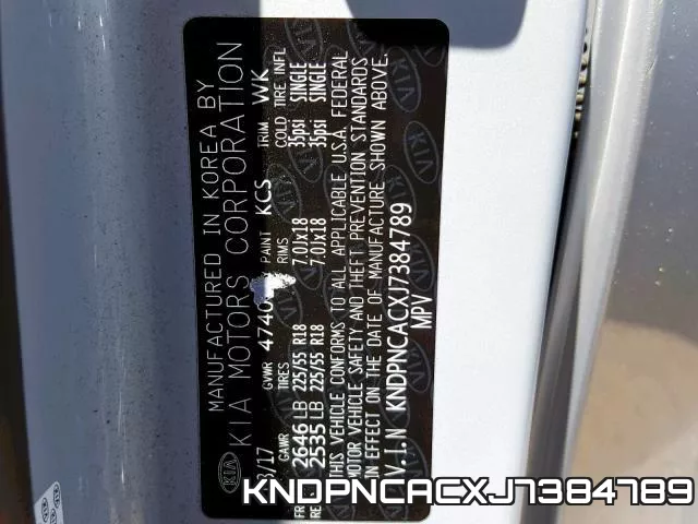 KNDPNCACXJ7384789 фото 2