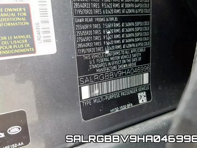 SALRGBBV9HA046996 фото 2