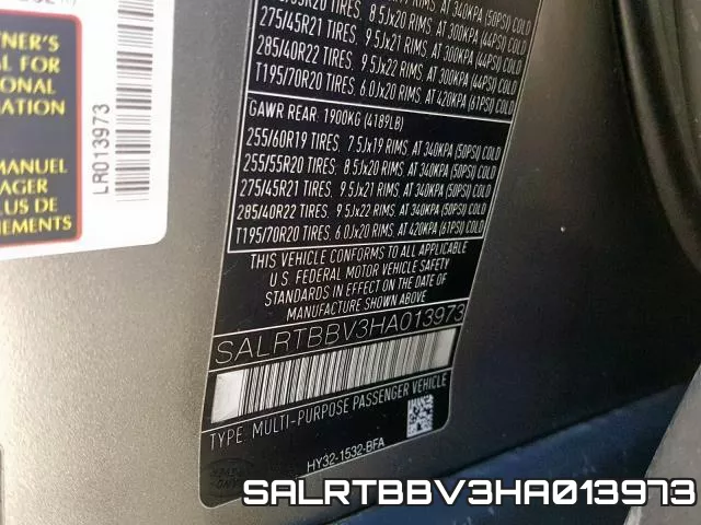 SALRTBBV3HA013973 фото 2