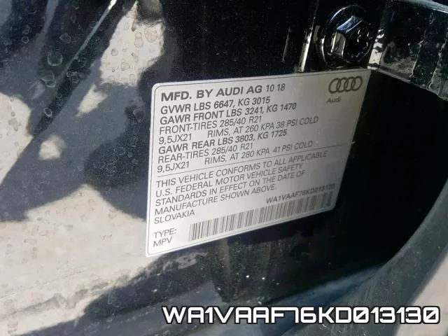 WA1VAAF76KD013130 фото 2