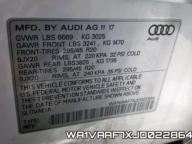 WA1VAAF7XJD022864 фото 2