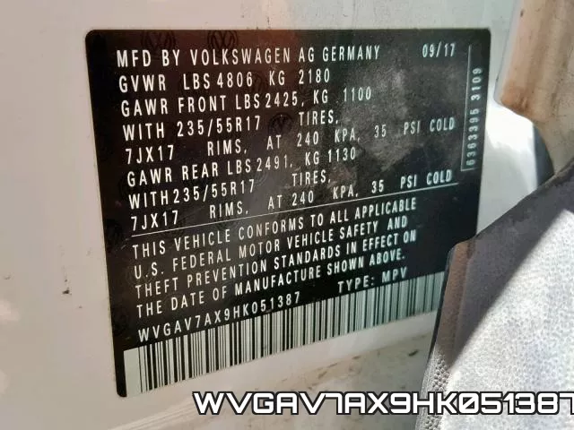 WVGAV7AX9HK051387 фото 2