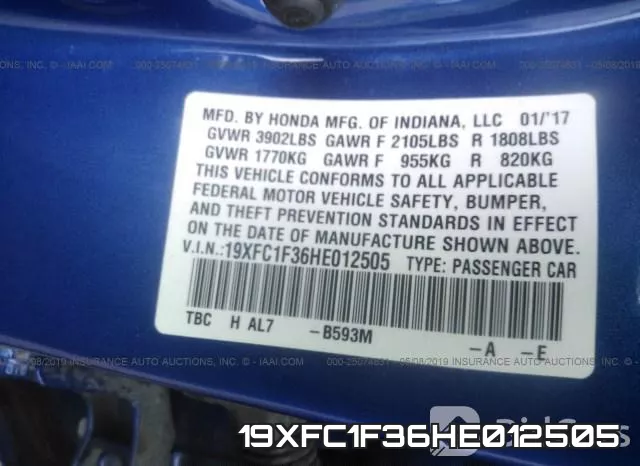 19XFC1F36HE012505 фото 10