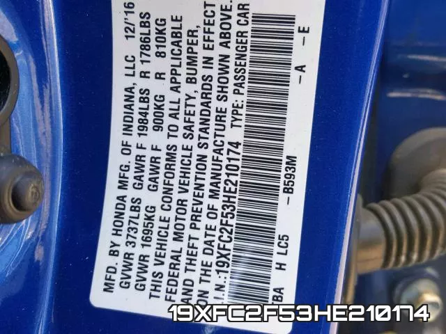 19XFC2F53HE210174 фото 2