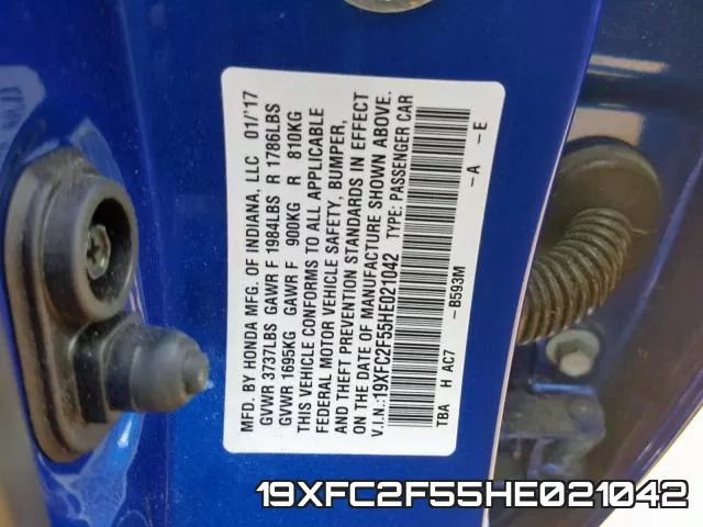 19XFC2F55HE021042 фото 2
