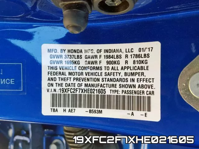 19XFC2F7XHE021605 фото 2