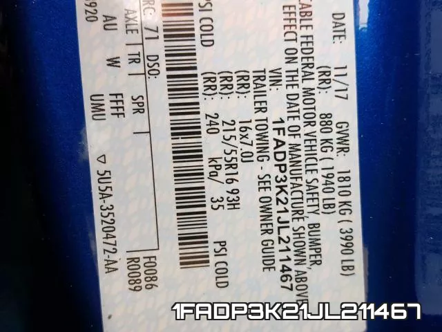 1FADP3K21JL211467 фото 2