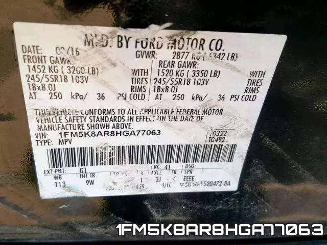 1FM5K8AR8HGA77063 фото 2